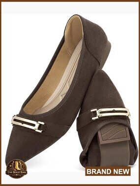 Pointed Toe Ballet Flats Suede Slip On Dressy Comfortable Work Shoes